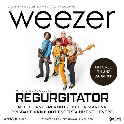 Weezer announce arena headline shows playing Melbourne and Brisbane this October with special guests REGURGITATOR